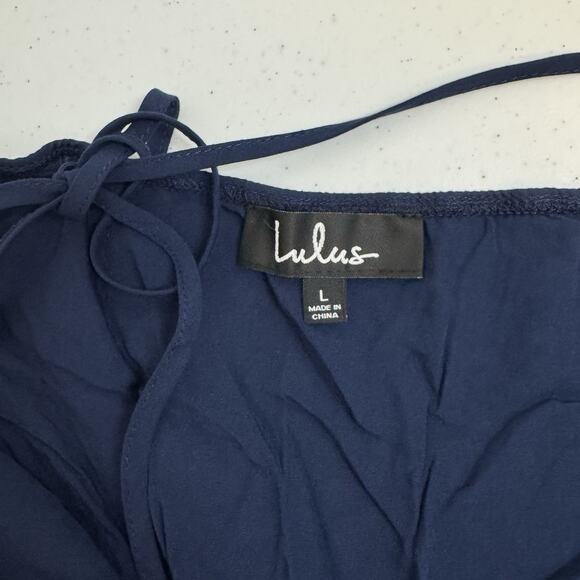 Lulu's Learning to Fly Halter Jumpsuit Womens Large Cinched Waist Backless Blue - Picture 6 of 16